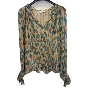 Ramy Brook Taryn Abstract Print Metallic Dot Blouse Size Medium